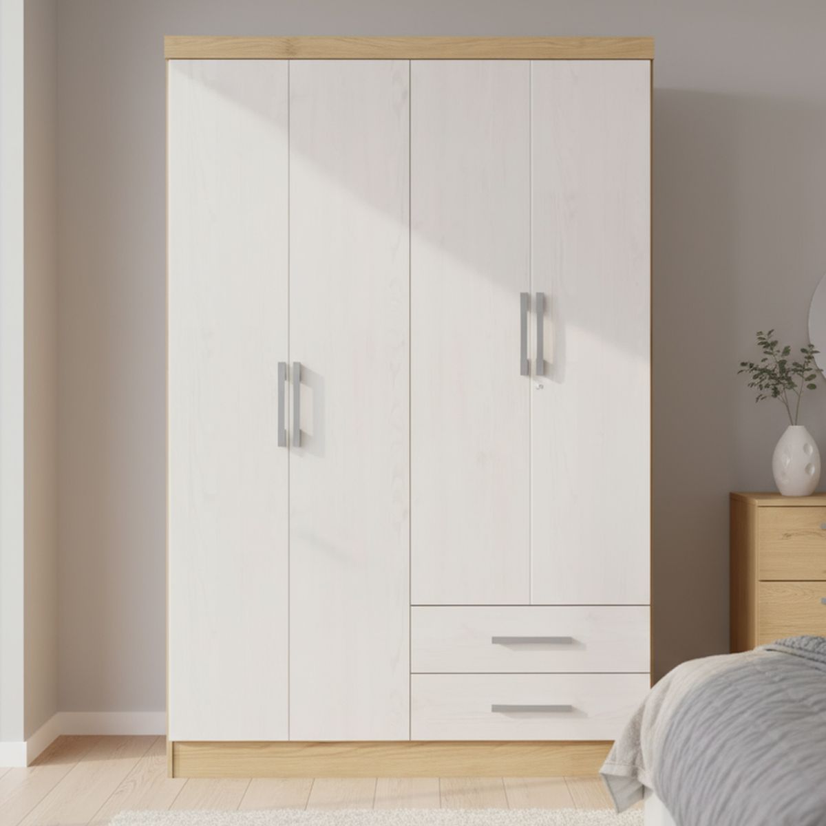 YARDAS - Clóset 4 Puerta(s) 2 Cajón(es) 2 Repisa(s) 121x180x47 cm Blanco/Natural