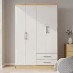 YARDAS - Clóset 4 Puerta(s) 2 Cajón(es) 2 Repisa(s) 121x180x47 cm Blanco/Natural