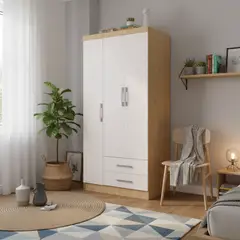 YARDAS - Clóset 3 Puerta(s) 2 Cajón(es) 3 Repisa(s) 91x180x47 cm Blanco/Natural