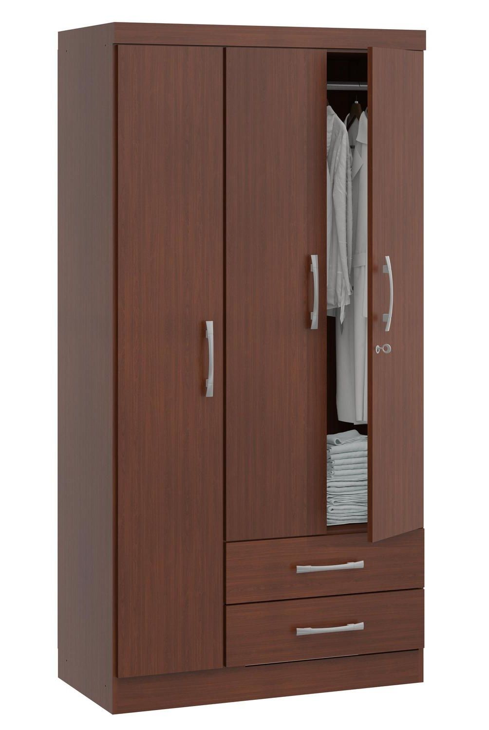 YARDAS - Clóset 3 Puerta(s) 2 Cajone(s) 3 Repisa(s) 91x180x47 cm Caoba