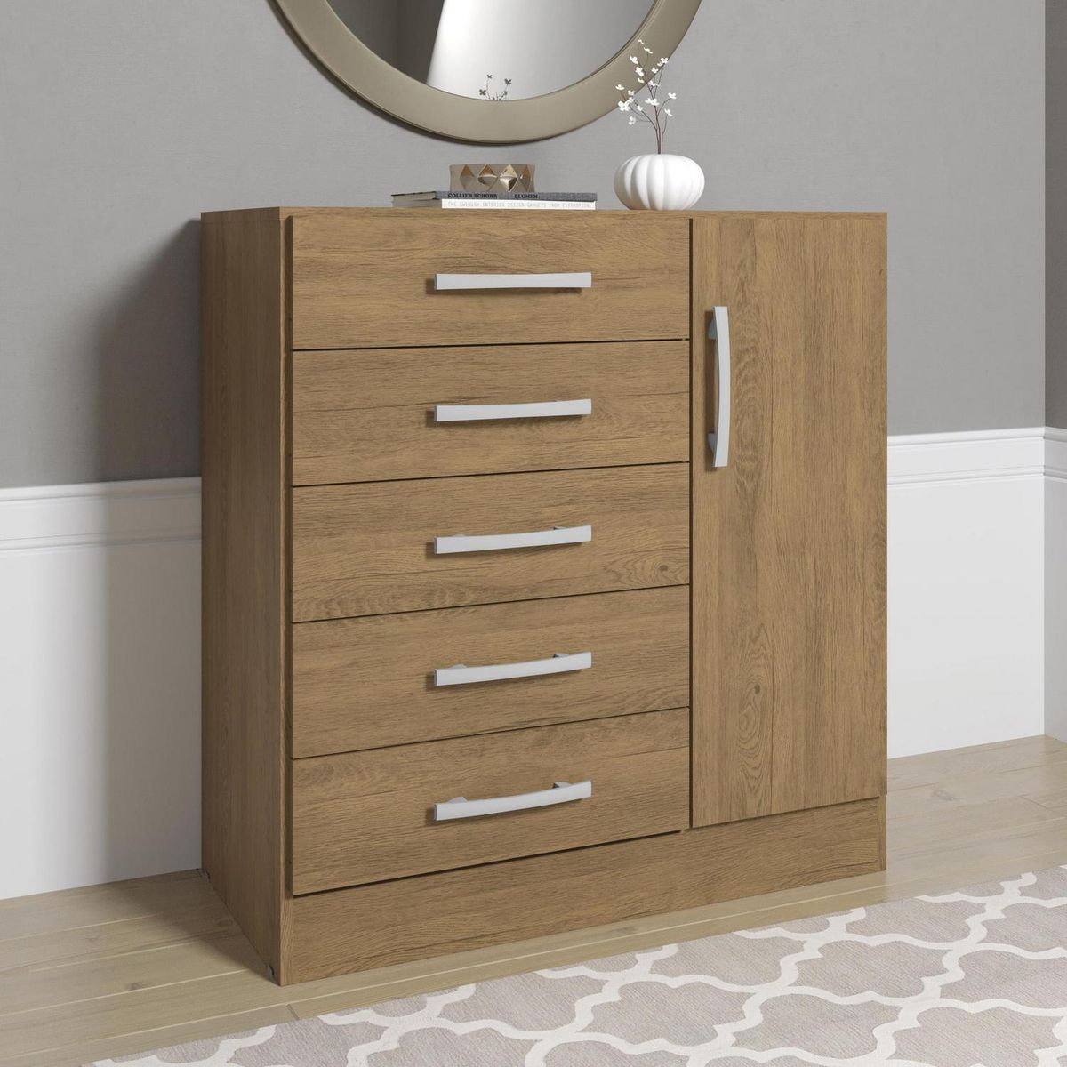 YARDAS - Cómoda 1 Puerta 5 Cajón(es) S265 83x88x40 cm Teca