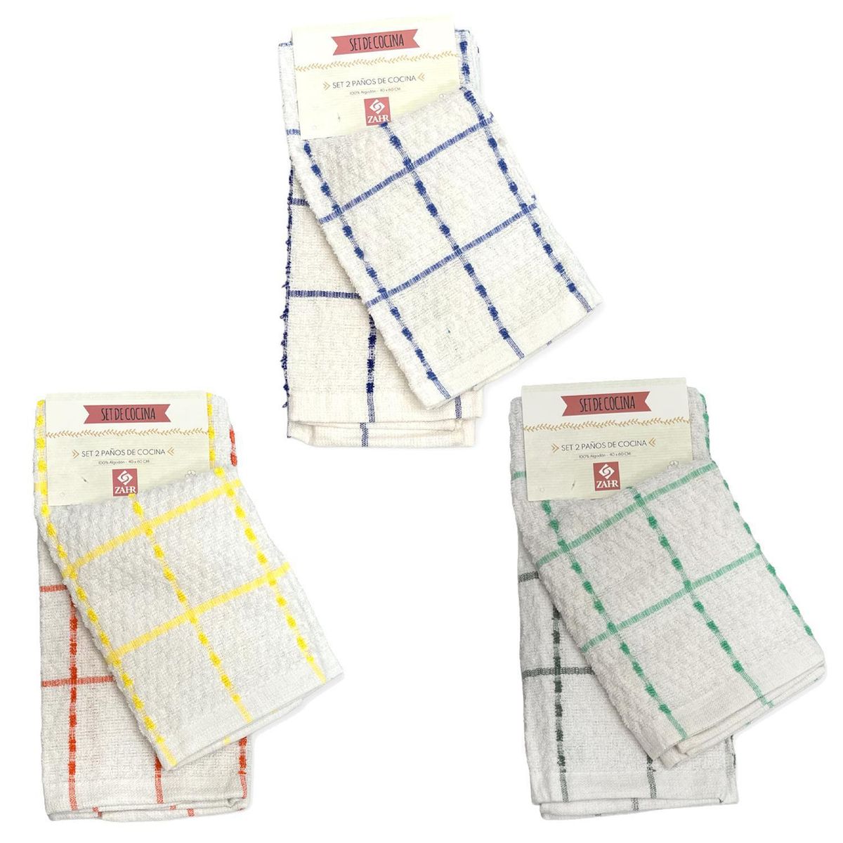 ZAHR - Set 2 paños de cocina 38x64 cm diseños surtidos