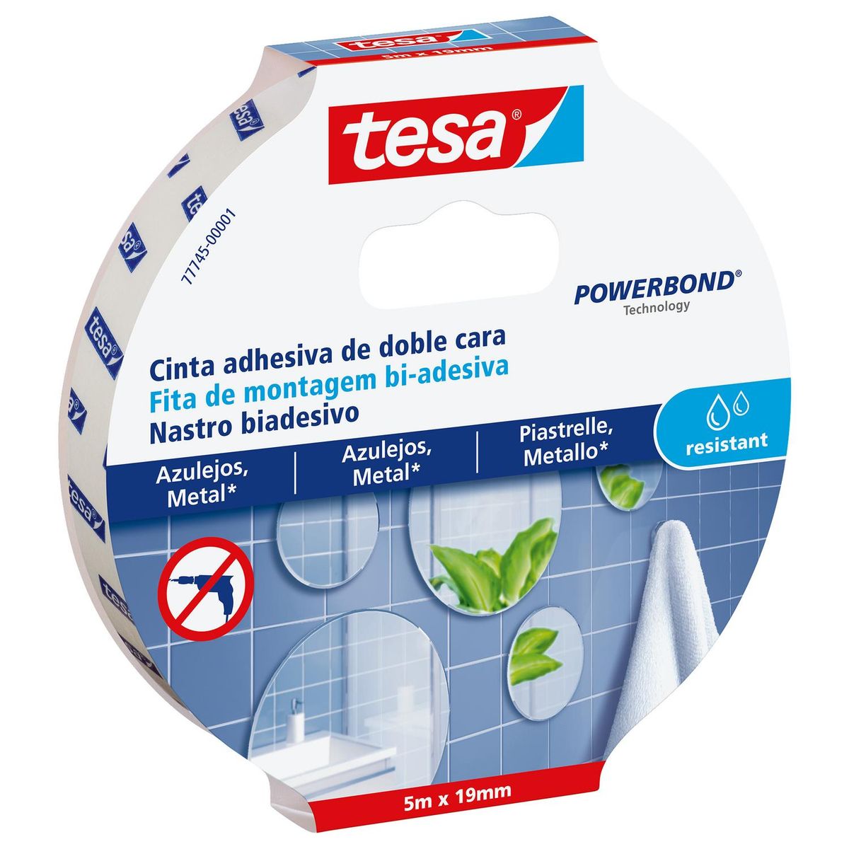 TESA - Cinta doble contacto resistente a la humedad 5mx19mm para azulejos