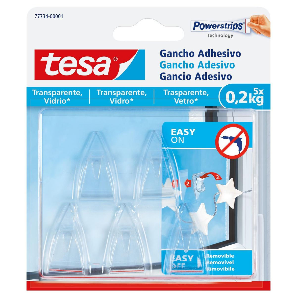 TESA - Gancho adhesivo para superficies transparentes y vidrio 0,2 kg