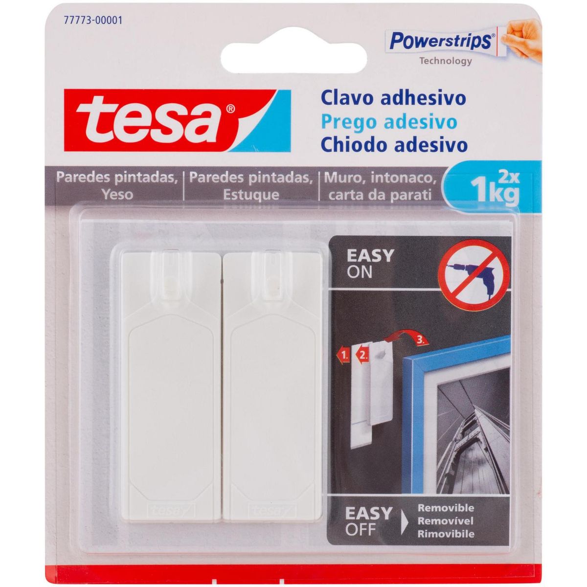 TESA - Tornillo adhesivo ajustable para paredes pintadas y yeso 1 kg
