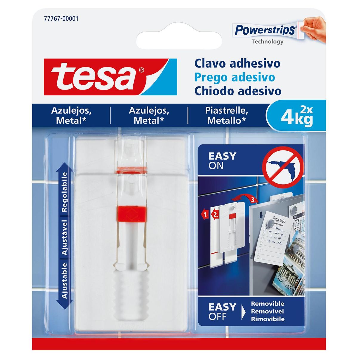 TESA - Clavo adhesivo ajustable para azulejos y metal 4 kg