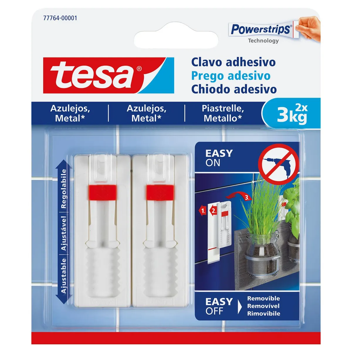 TESA - Clavo adhesivo ajustable para azulejos y metal 3 kg
