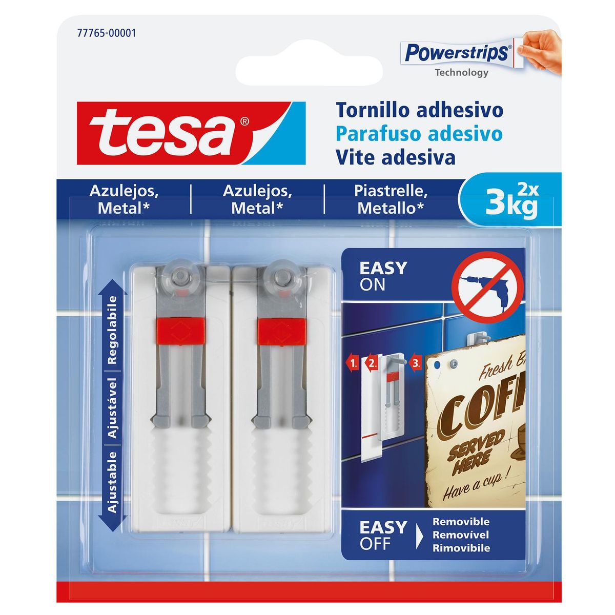 TESA - Tornillo adhesivo ajustable para azulejos y metal 3 kg