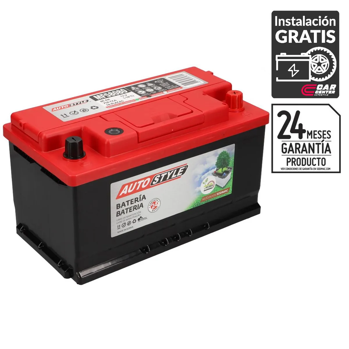 AUTOSTYLE - Batería de Auto 80 Ah Positivo Derecho 750 CCA