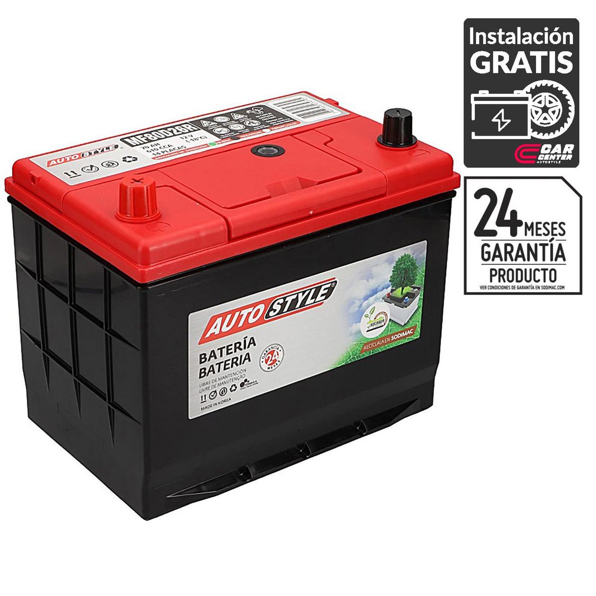 AUTOSTYLE - Batería de Auto 70 Ah Positivo Izquierdo 610 CCA