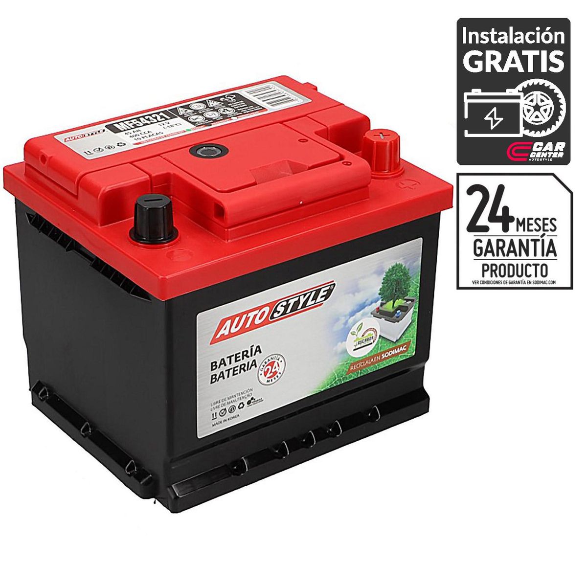 AUTOSTYLE - Batería de Auto 45 Ah Positivo Derecho 400 CCA