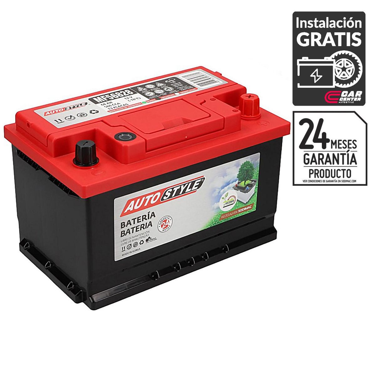 AUTOSTYLE - Batería de Auto 68 Ah Positivo Derecho 560 CCA