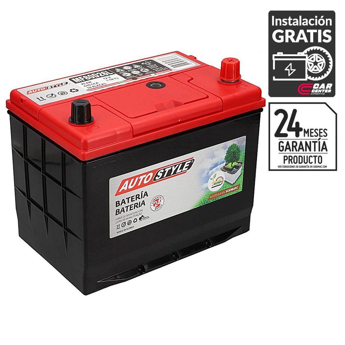 AUTOSTYLE - Batería de Auto 70 Ah Positivo Derecho 610 CCA