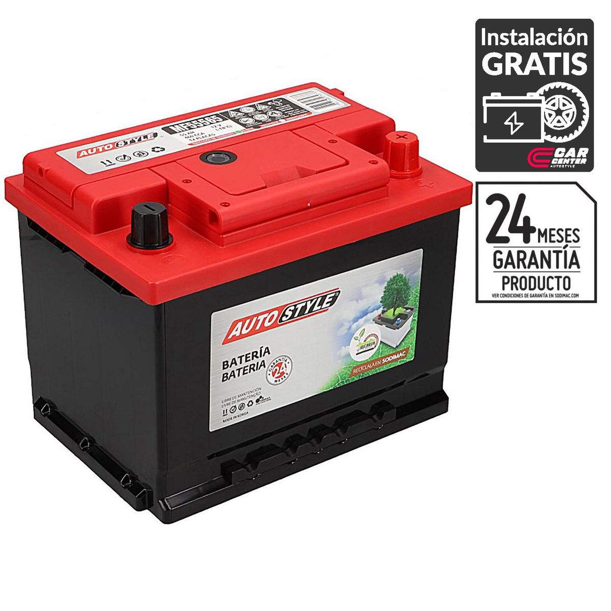 AUTOSTYLE - Batería de Auto 55 Ah Positivo Izquierdo 460 CCA