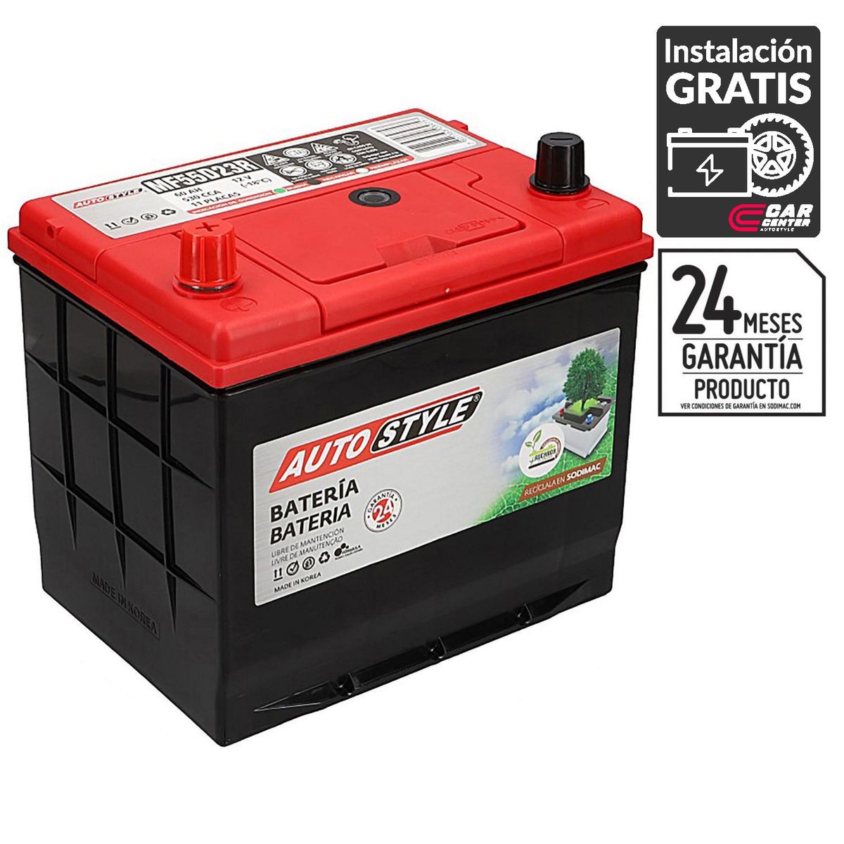 AUTOSTYLE - Batería de Auto 60 Ah Positivo Izquierdo 530 CCA