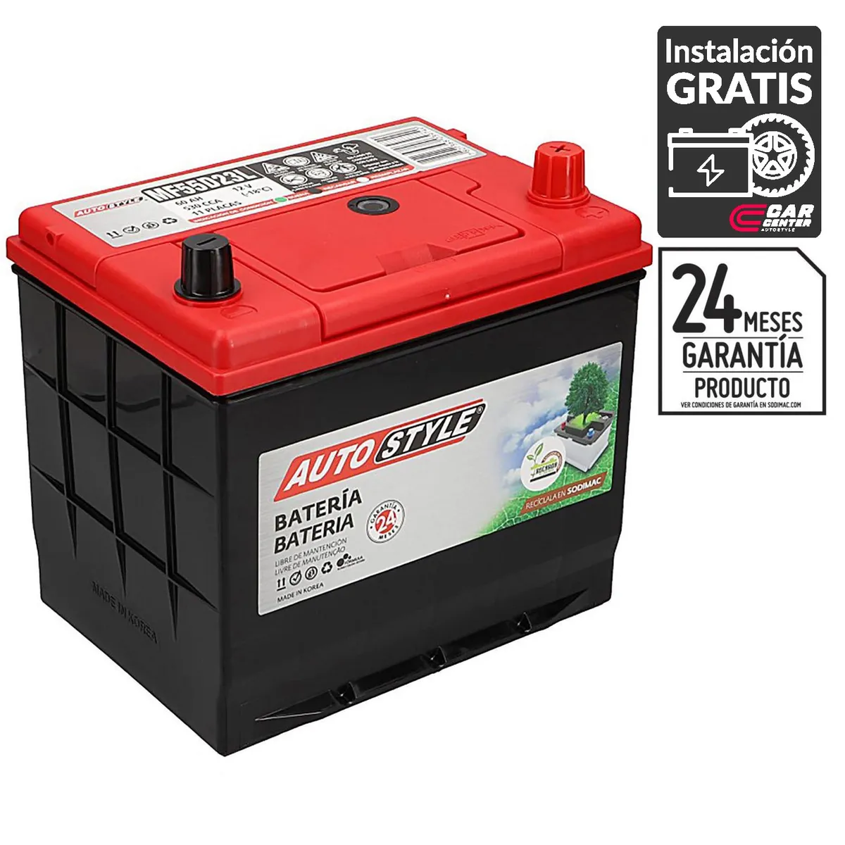 AUTOSTYLE - Batería de Auto 60 Ah Positivo Derecho 530 CCA