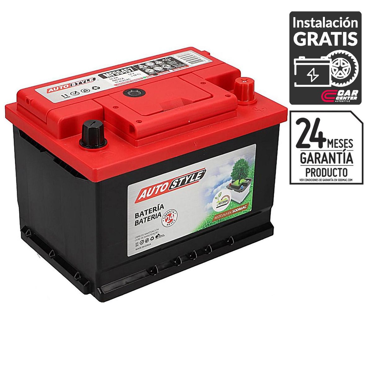 AUTOSTYLE - Batería de Auto 55 Ah Positivo Derecho 460 CCA
