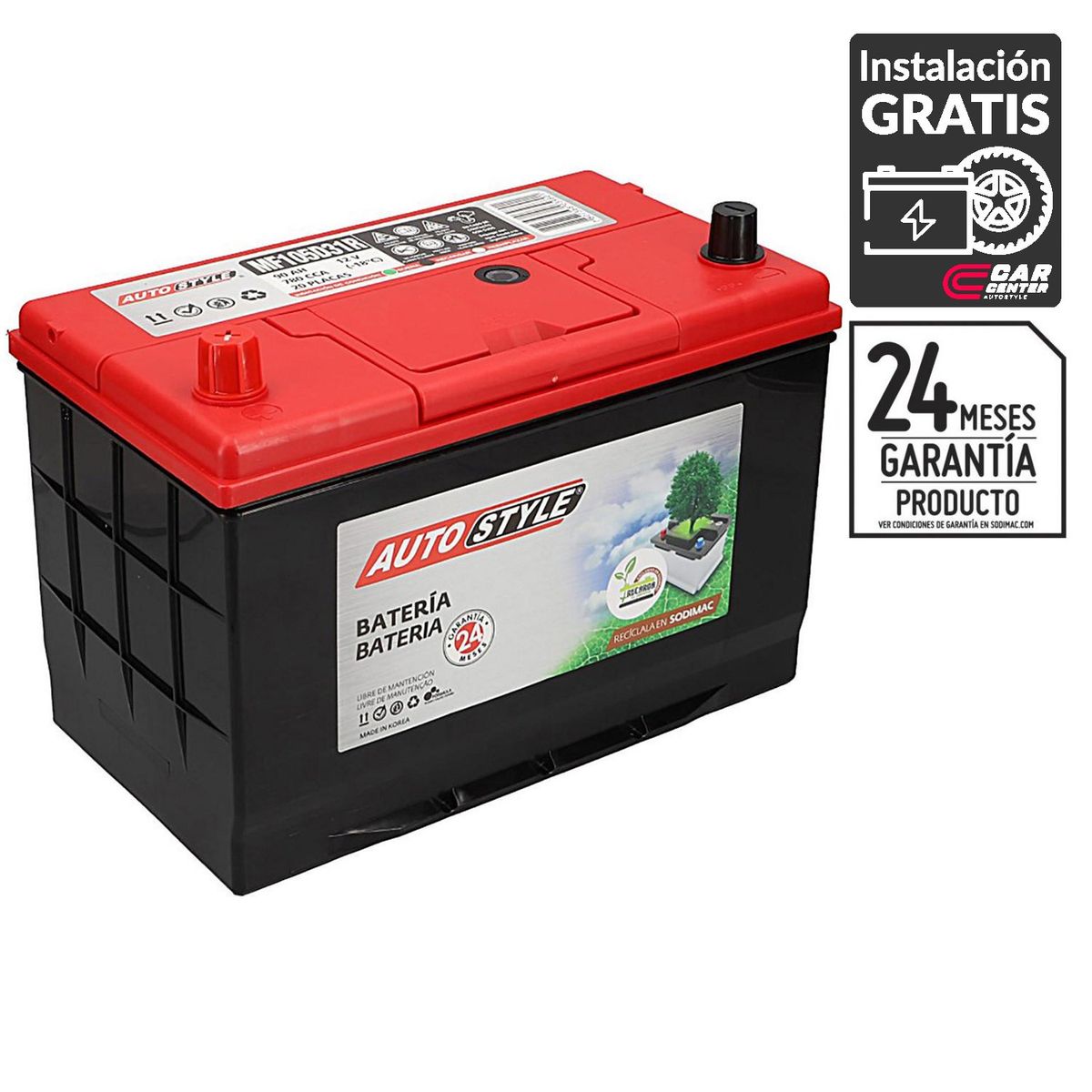 AUTOSTYLE - Batería de Auto 90 Ah Positivo Izquierdo 780 CCA