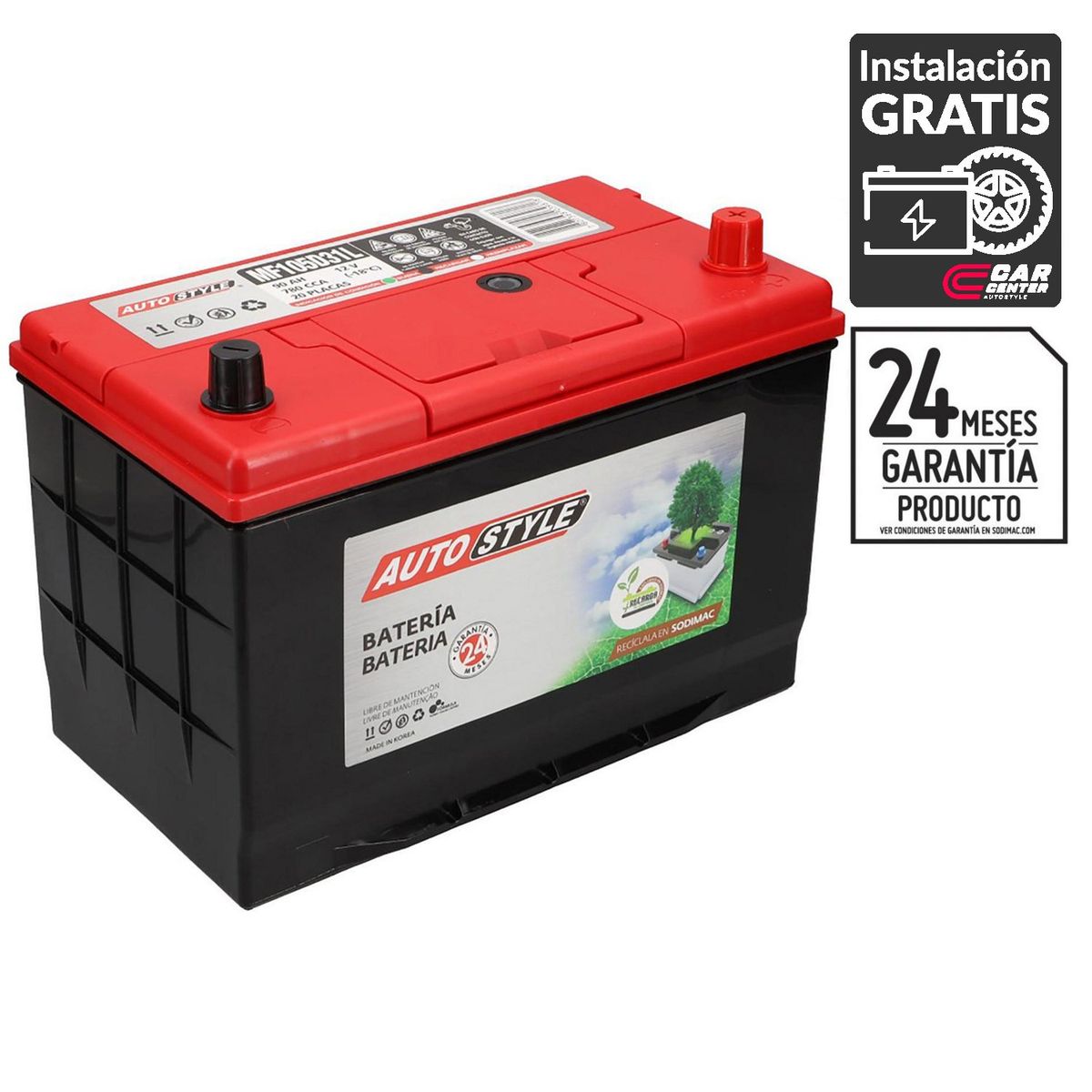 AUTOSTYLE - Batería de Auto 90 Ah Positivo Derecho 780 CCA