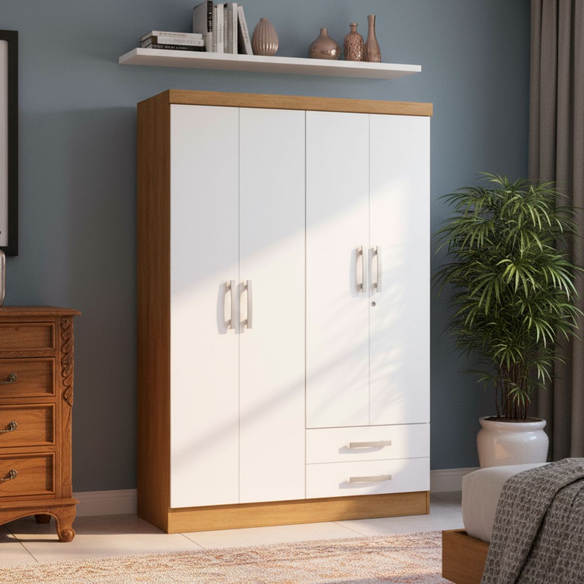 YARDAS - Clóset 4 Puerta(s) 2 Cajón(es) 2 Repisa(s) 121x180x47 cm Blanco