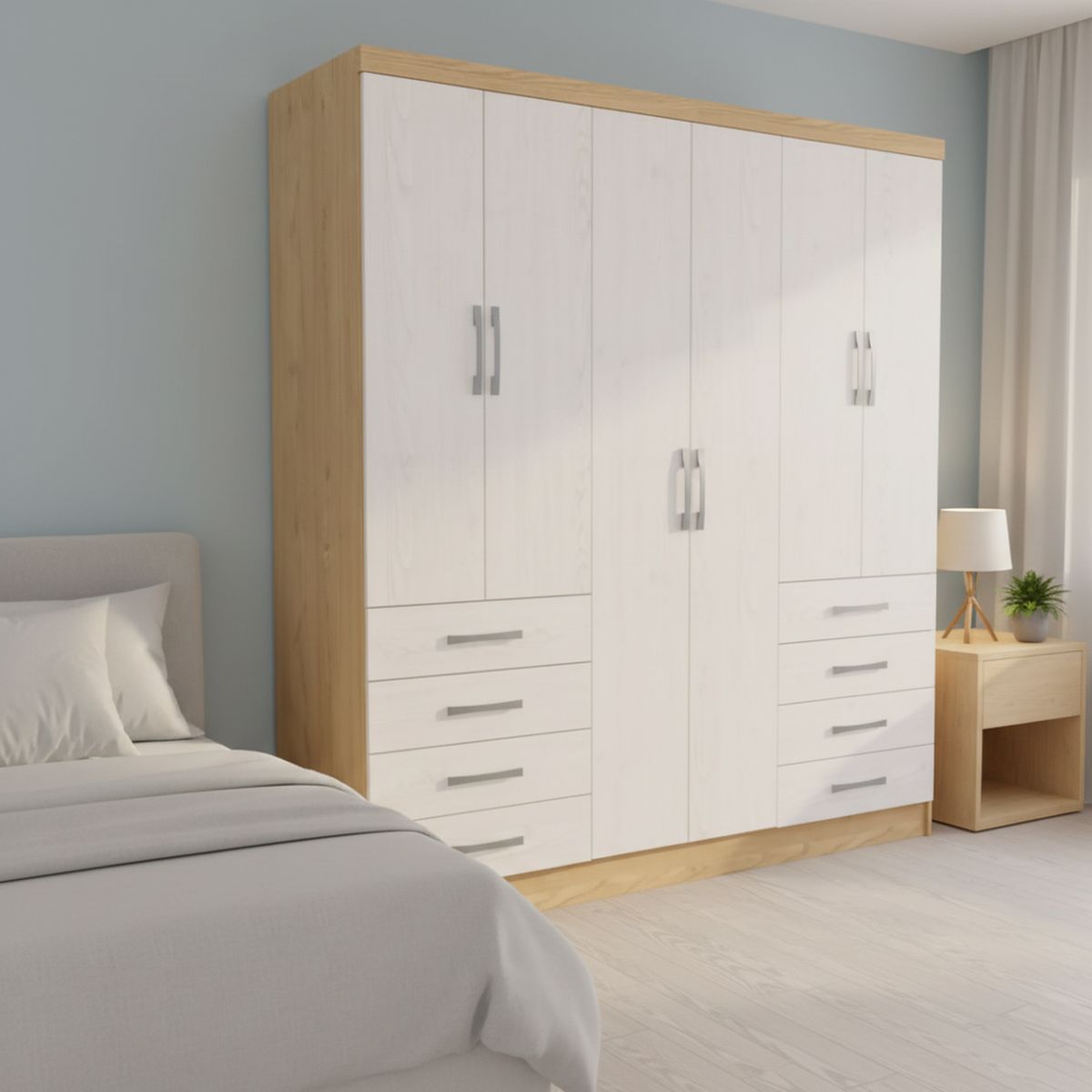 YARDAS - Clóset 6 Puerta(s) 180x201x47 cm Blanco/Natural