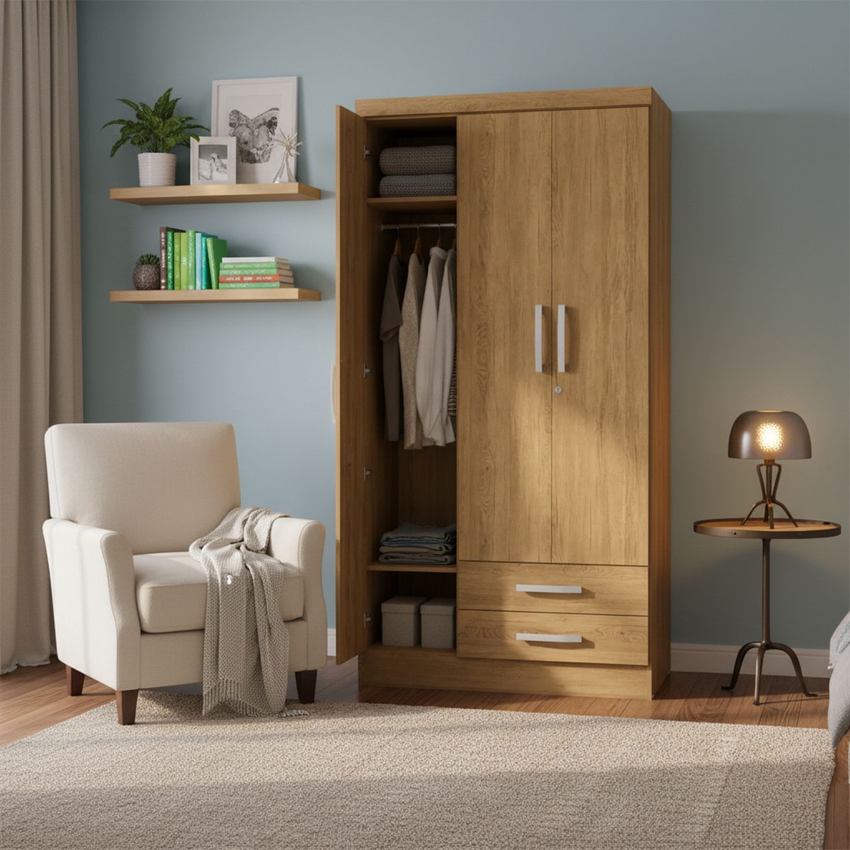 YARDAS - Clóset 3 Puerta(s) 2 Cajón(es) 3 Repisa(s) 91x180x47 cm Teca