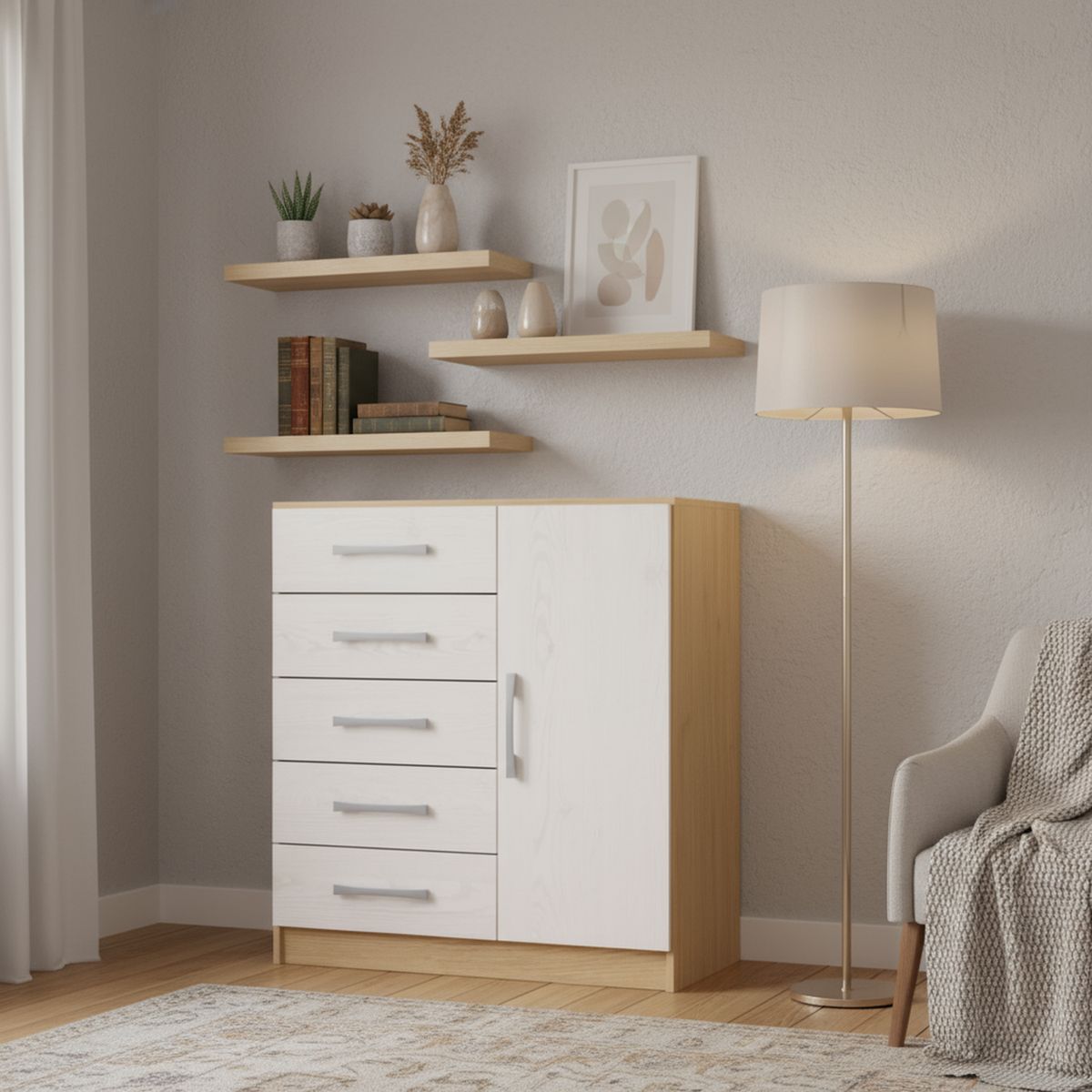 YARDAS - Cómoda 1 Puerta 5 Cajón(es) Y265 83x88x40 cm Multicolor