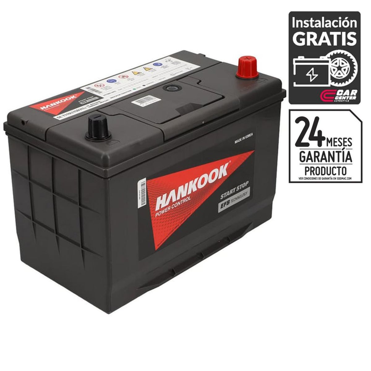 HANKOOK - Batería de Auto 80 Ah Positivo Derecho 800 CCA