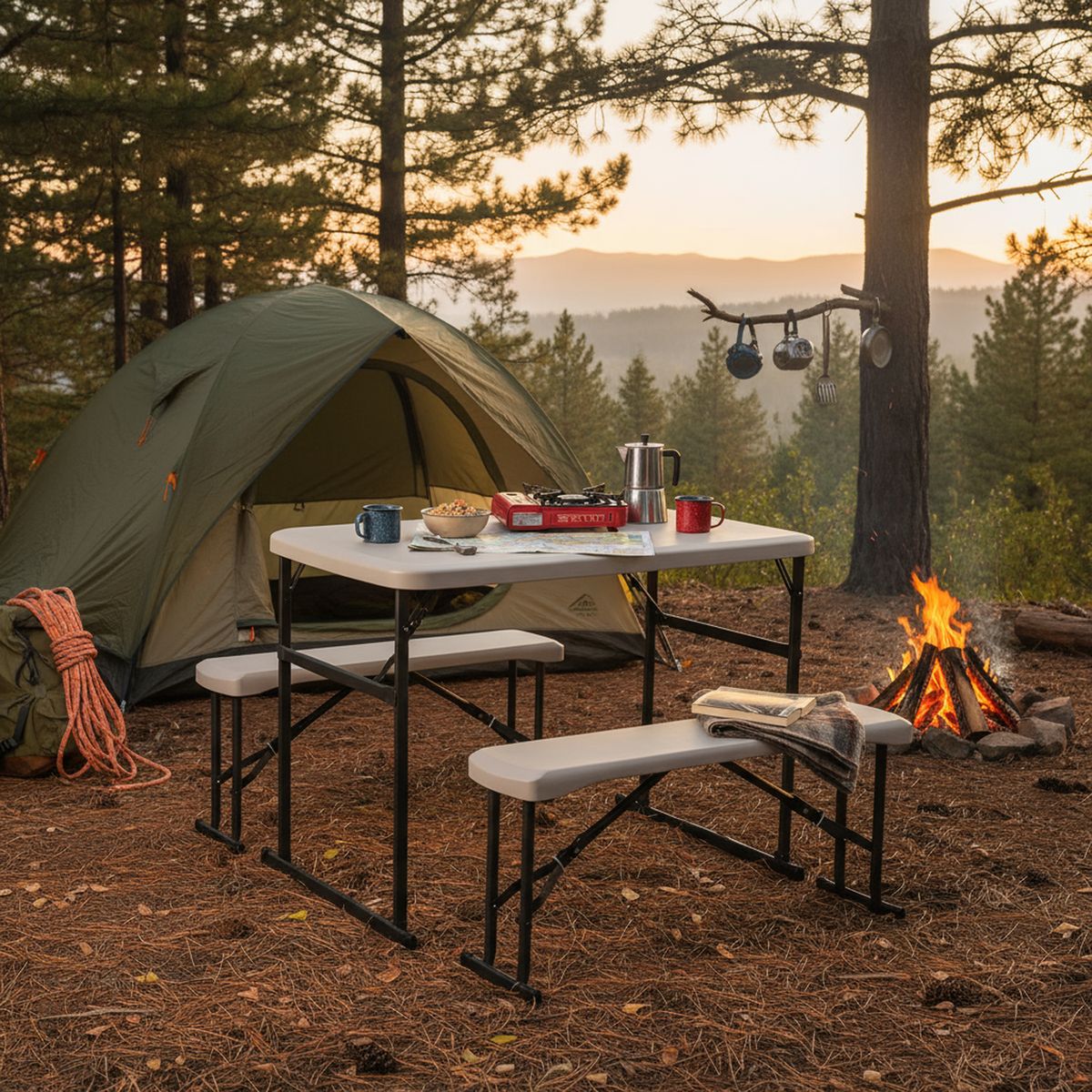 NORTHWEST - Set de Picnic Plegable Rectangular 73 cm Blanco