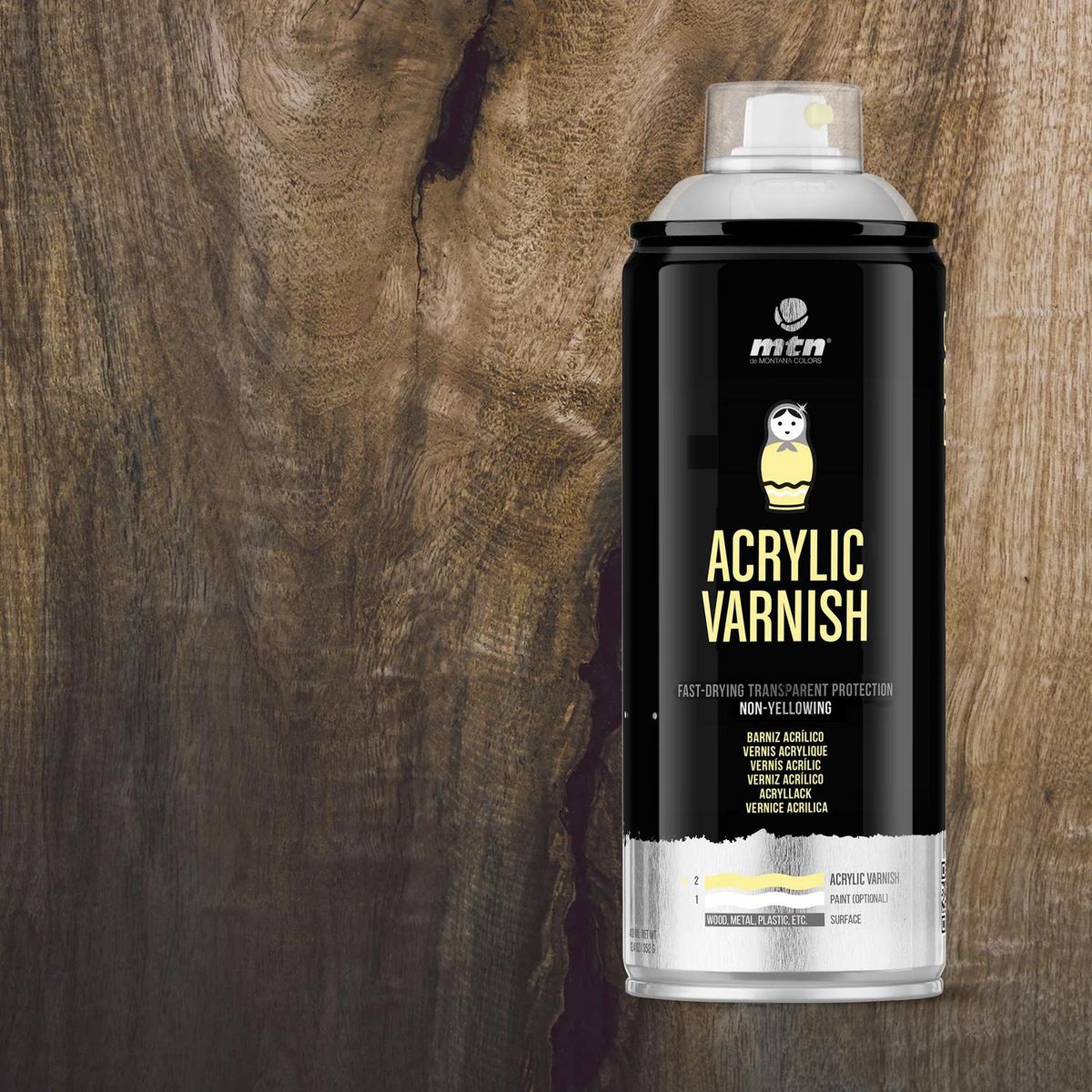 MONTANA COLORS - Barniz Acrílico Spray Brillante 400 ml Transparente