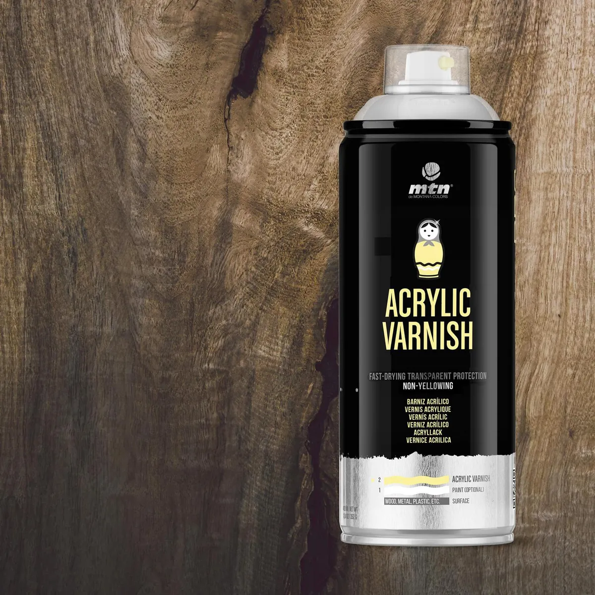 MONTANA COLORS - Barniz Acrílico Spray Brillante 400 ml Transparente