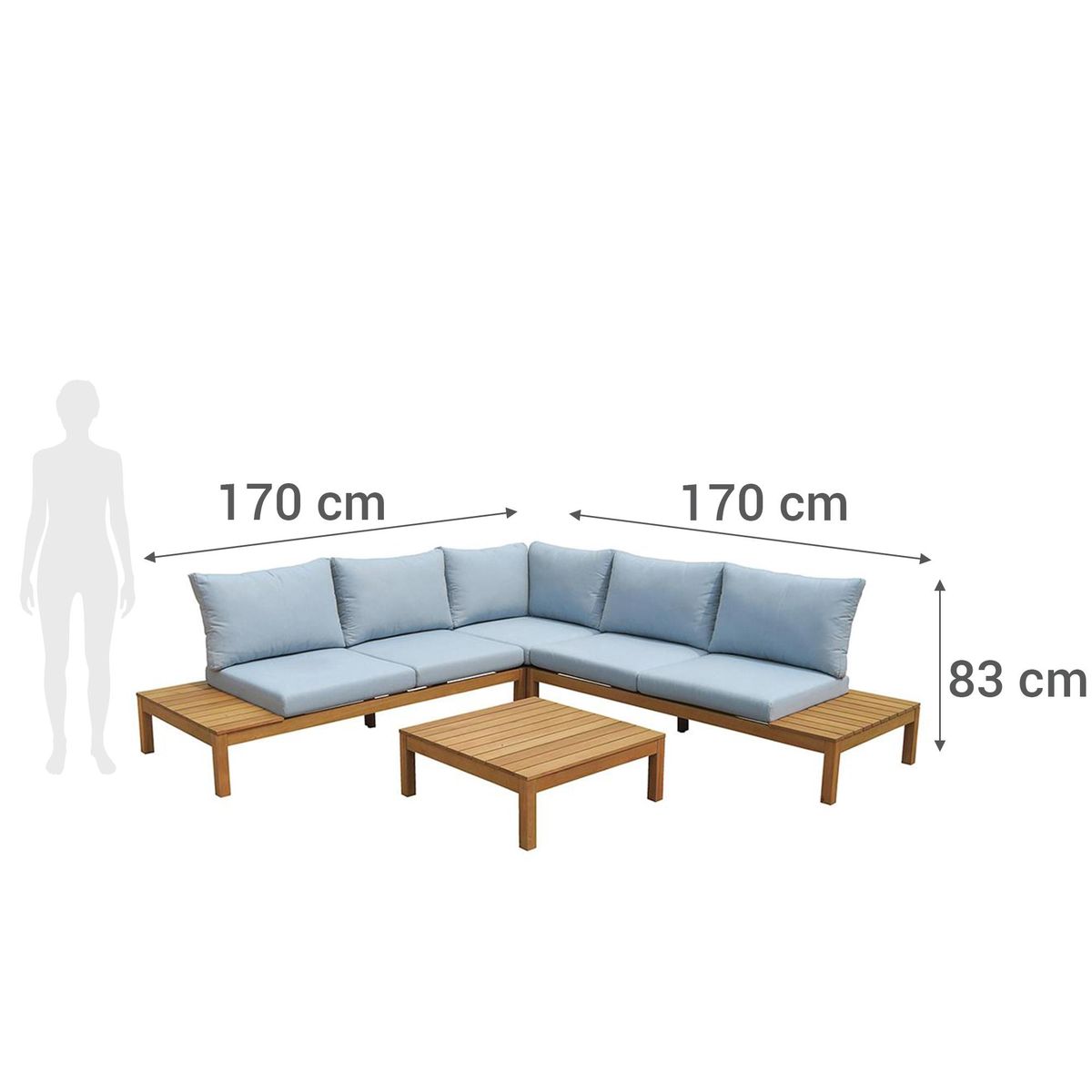 GRUPO LINK - Juego de Living Seccional de Terraza Madera 5 Personas Café/Gris