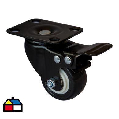 Rueda poliuretano negra 50 mm 50 kg con freno