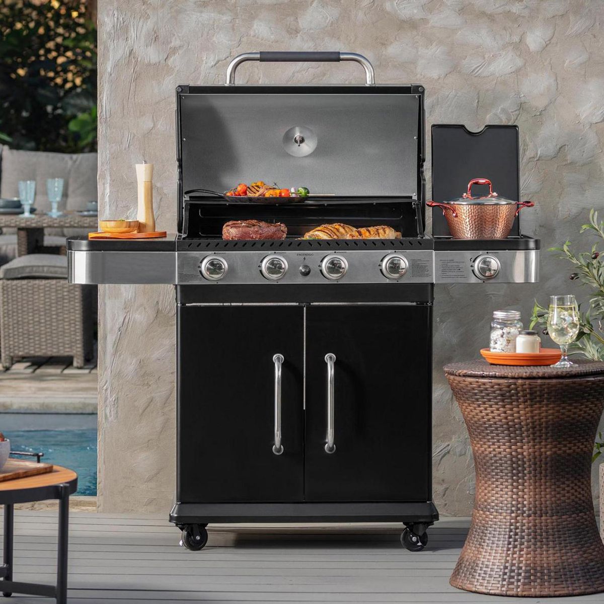 MR BEEF - Parrilla a Gas 4 Quemadores + Quemador Lateral