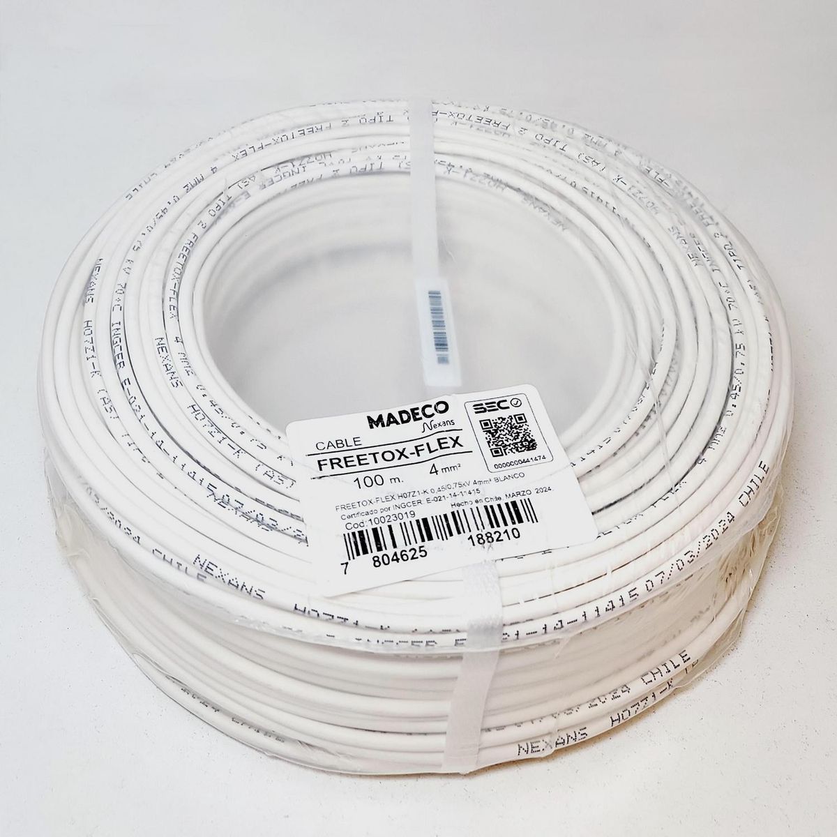 MADECO - Cable Libre de Halógenos H07Z1-K 1x4 mm2 Blanco 100 metro(s) 