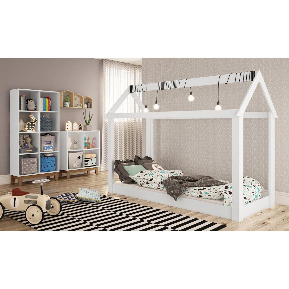 KIDSCOOL - Cama Infantil Infantil Casita Blanco