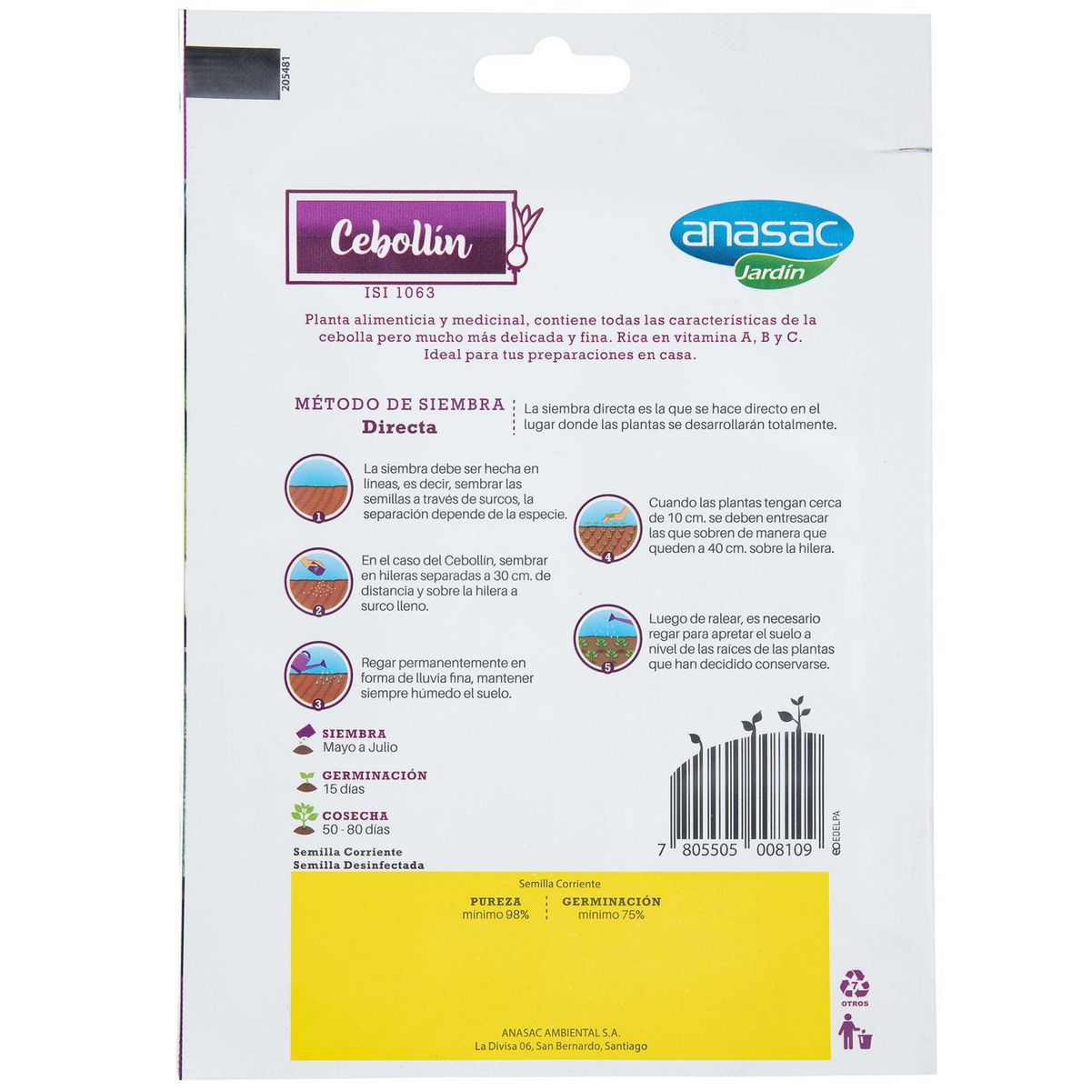 ANASAC - Semilla de Hortaliza Cebollín 1 gr Sachet