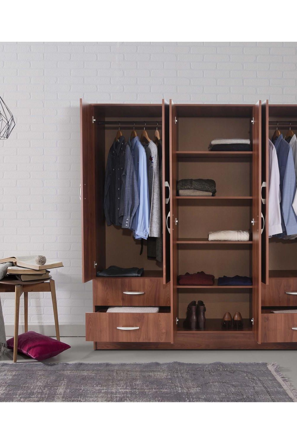 CIC - Clóset 6 Puerta(s) 4 Cajón(es) 5 Repisa(s) 156x180x47 cm Cerezo