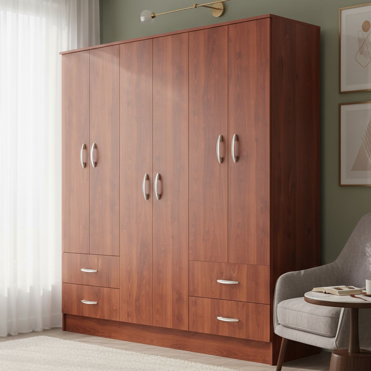 CIC - Clóset 6 Puerta(s) 4 Cajón(es) 5 Repisa(s) 156x180x47 cm Cerezo