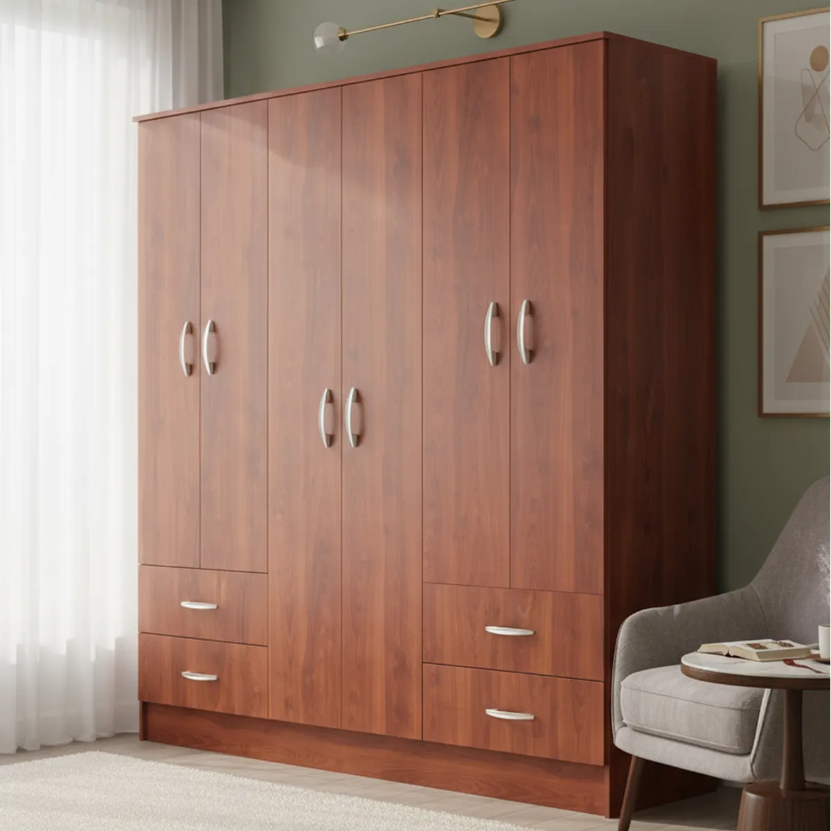 CIC - Clóset 6 Puerta(s) 4 Cajón(es) 5 Repisa(s) 156x180x47 cm Cerezo