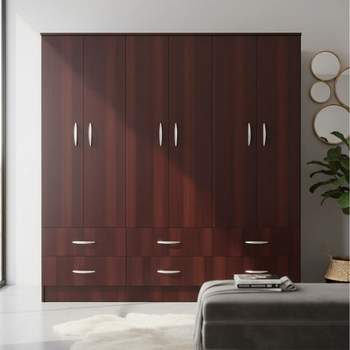 CIC - Clóset 6 Puerta(s) 6 Cajón(es) 3 Repisa(s) 180x178x47 cm Chocolate