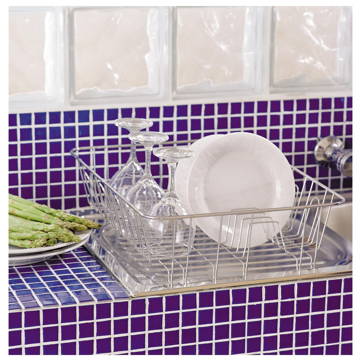 JUST HOME COLLECTION - Secaplatos con porta vasos metal plateado