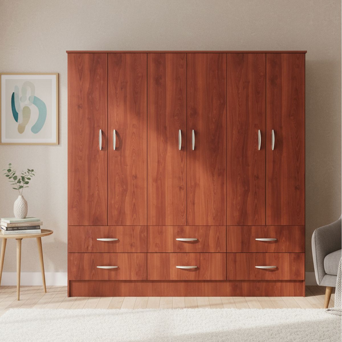 CIC - Clóset 6 Puerta(s) 6 Cajón(es) 3 Repisa(s) 180x180x47 cm Cerezo