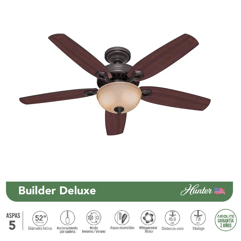 HUNTER - Ventilador de techo Builder Deluxe 52" (132 cm)