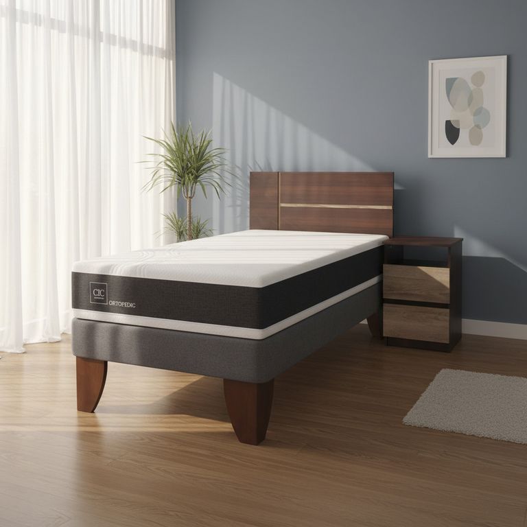 Cama Europea New Ortopedic 1.5 Plazas + Muebles