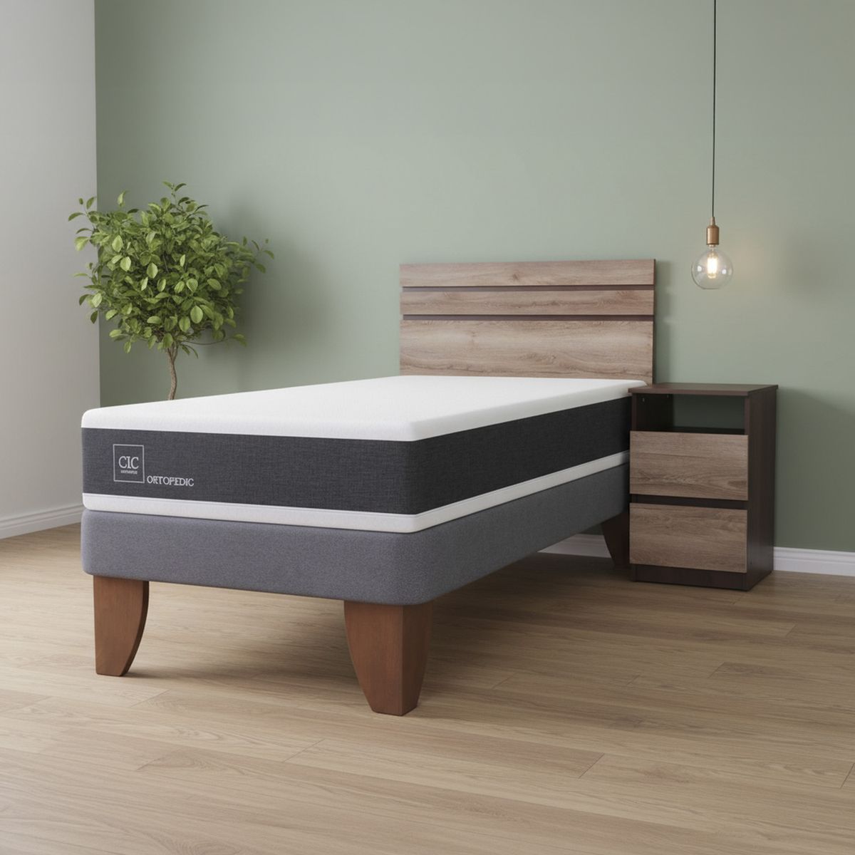 Cama Europea New Ortopedic 1.5 Plazas + Muebles, marca CIC - Foto Principal