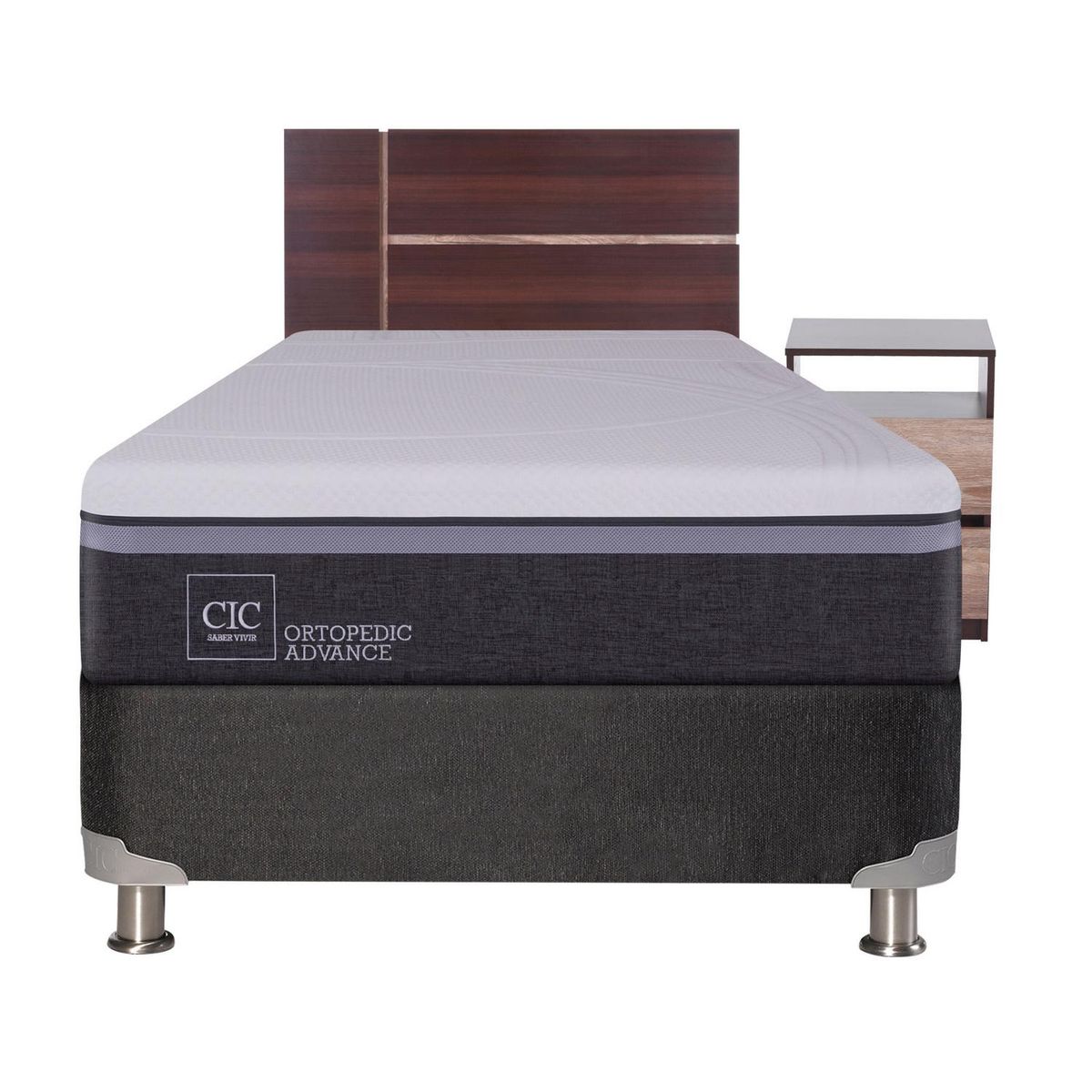 CIC - Box Spring Ortopedic Advance 1.5 Plazas Bn + Muebles