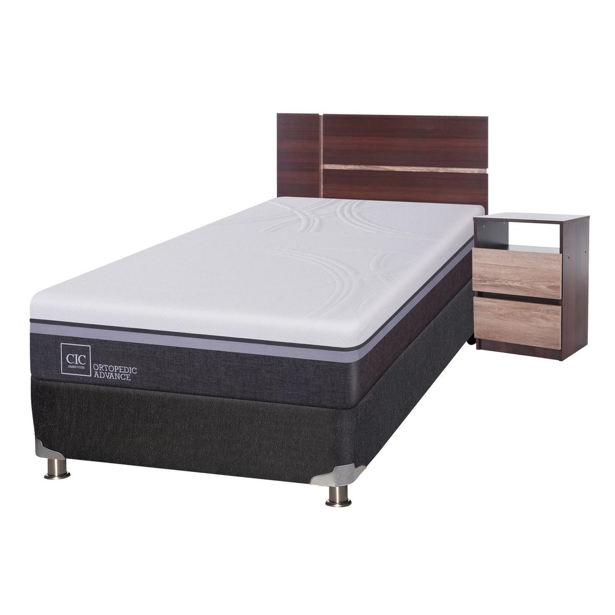 CIC - Box Spring Ortopedic Advance 1.5 Plazas Bn + Muebles