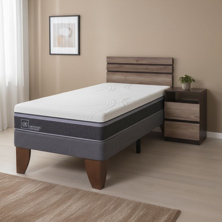 CIC Cama Europea Ortopedic Advance 1.5 Plazas + Muebles