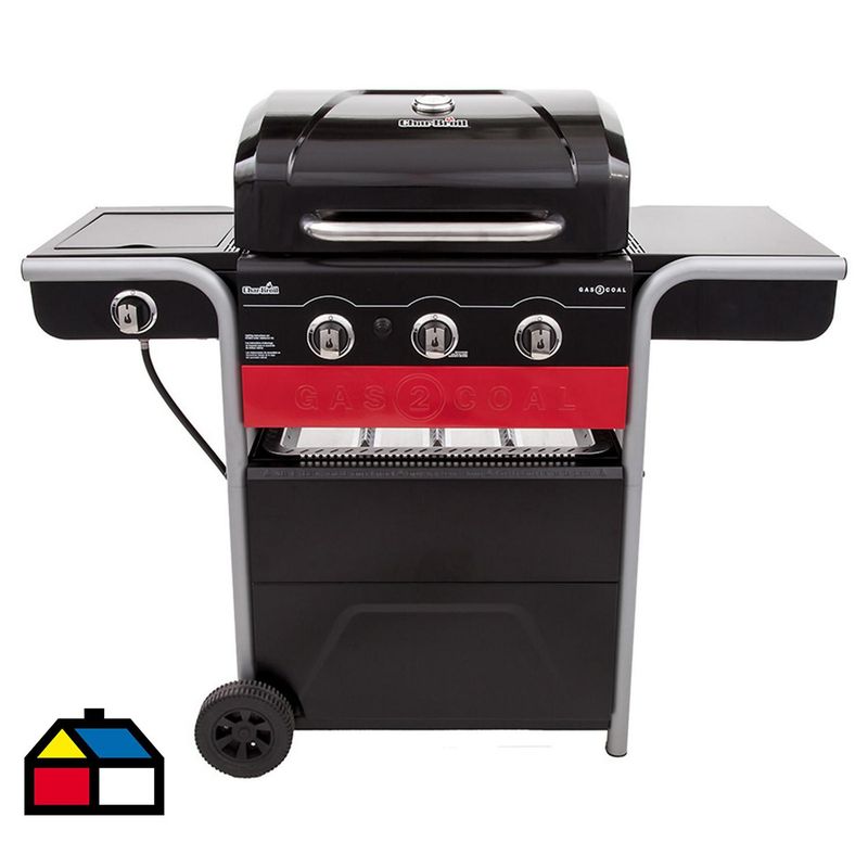 CHAR BROIL - Parrilla a Gas - Carbón 3 Quemadores + Quemador Lateral